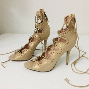 Zlondon Womens High Heels Shoes Beige 8.5 Ties Zip